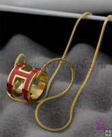 Hermes 3D Pop "H" logo Snake Bone Red Necklace in Yellow Gold